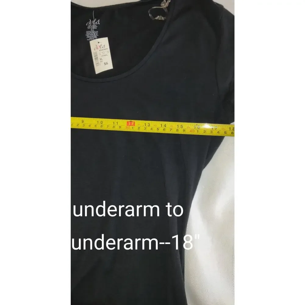 Vintage Y2K Dots Store Black Tshirt Top Basic Stretch NEW NWT Short Sleeves XL - Picture 8 of 12